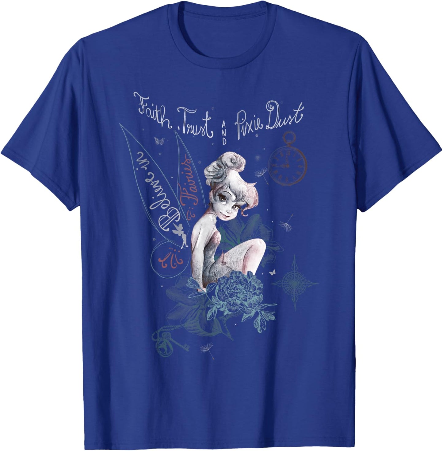 Disney Peter Pan Tinker Bell Believe Drawing Portrait T-Shirt - T-Shirt | Royal