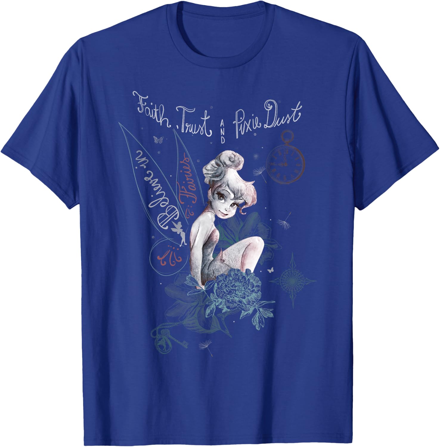Disney Peter Pan Tinker Bell Believe Drawing Portrait T-Shirt - T-Shirt | Royal