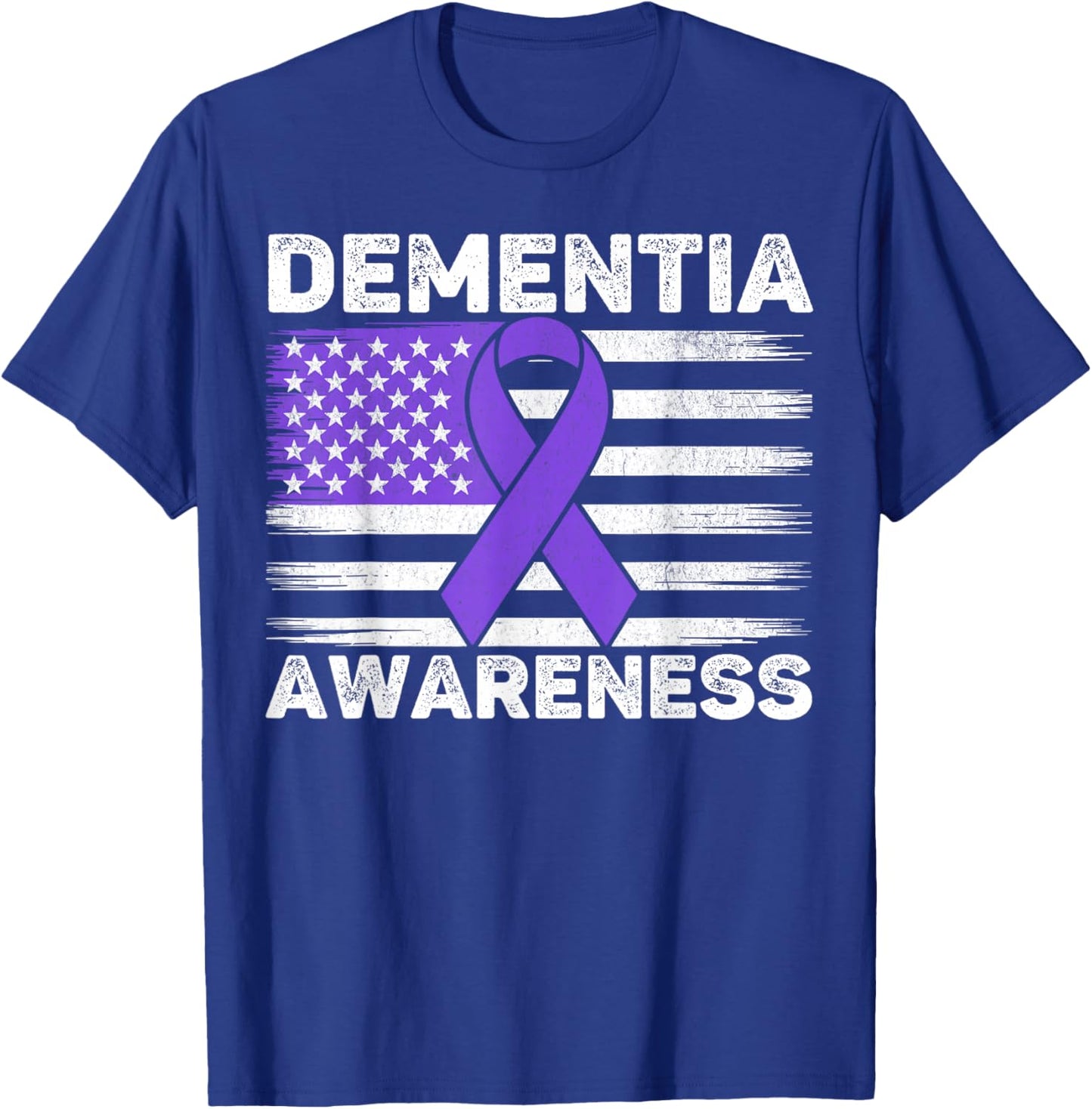 Dementia Awareness Month Men Women USA American Flag Purple T-Shirt - T-Shirt | Royal