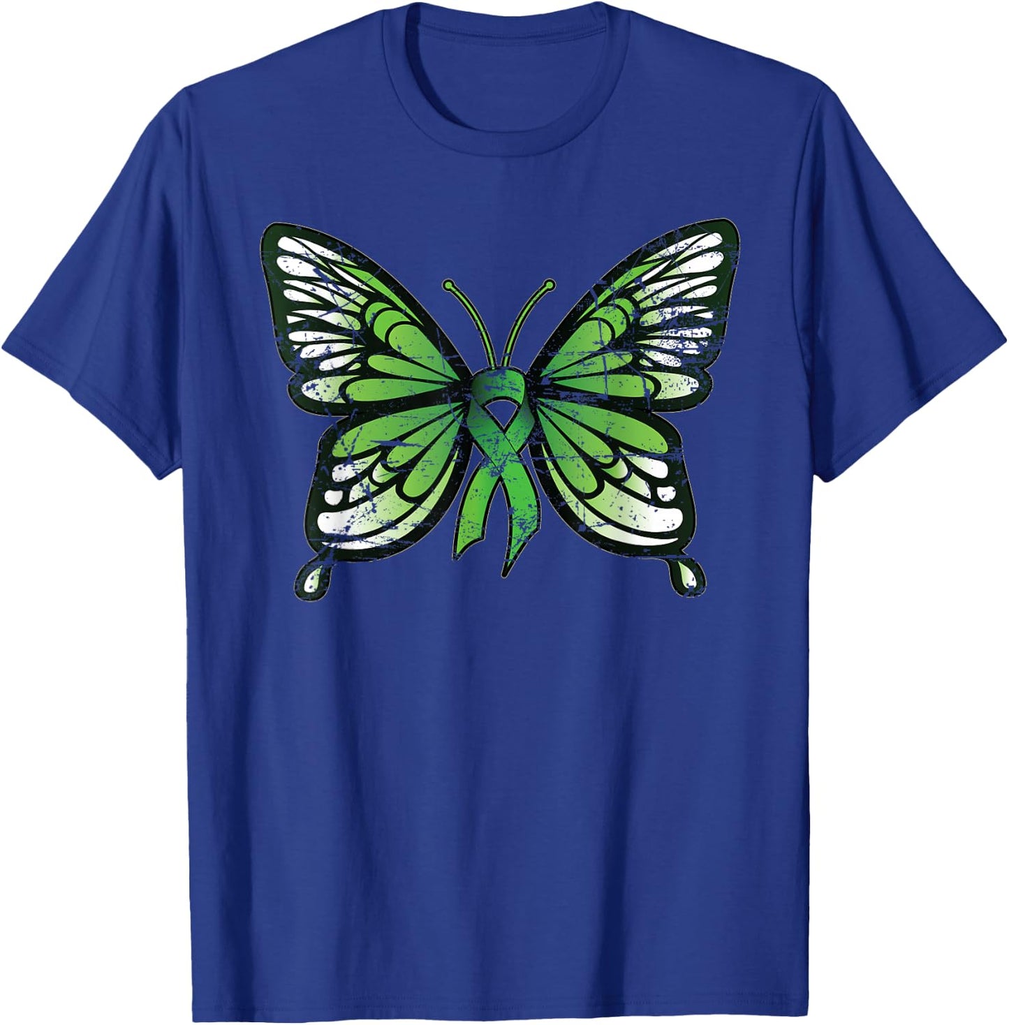 Mental Health Awareness Green Ribbon Butterfly T-Shirt - T-Shirt | Royal