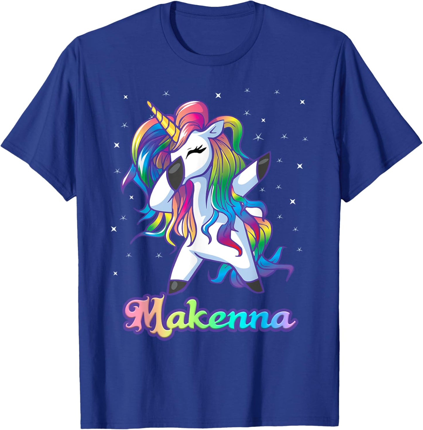 MAKENNA Name Personalized Custom Rainbow Unicorn Dabbing T-Shirt - T-Shirt | Royal