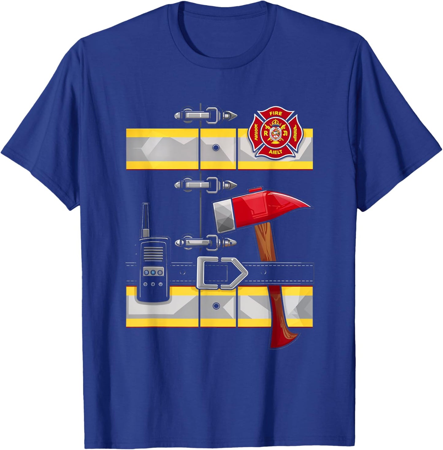 Firefighter Costume Fireman Axe Radio Halloween T-Shirt - T-Shirt | Royal