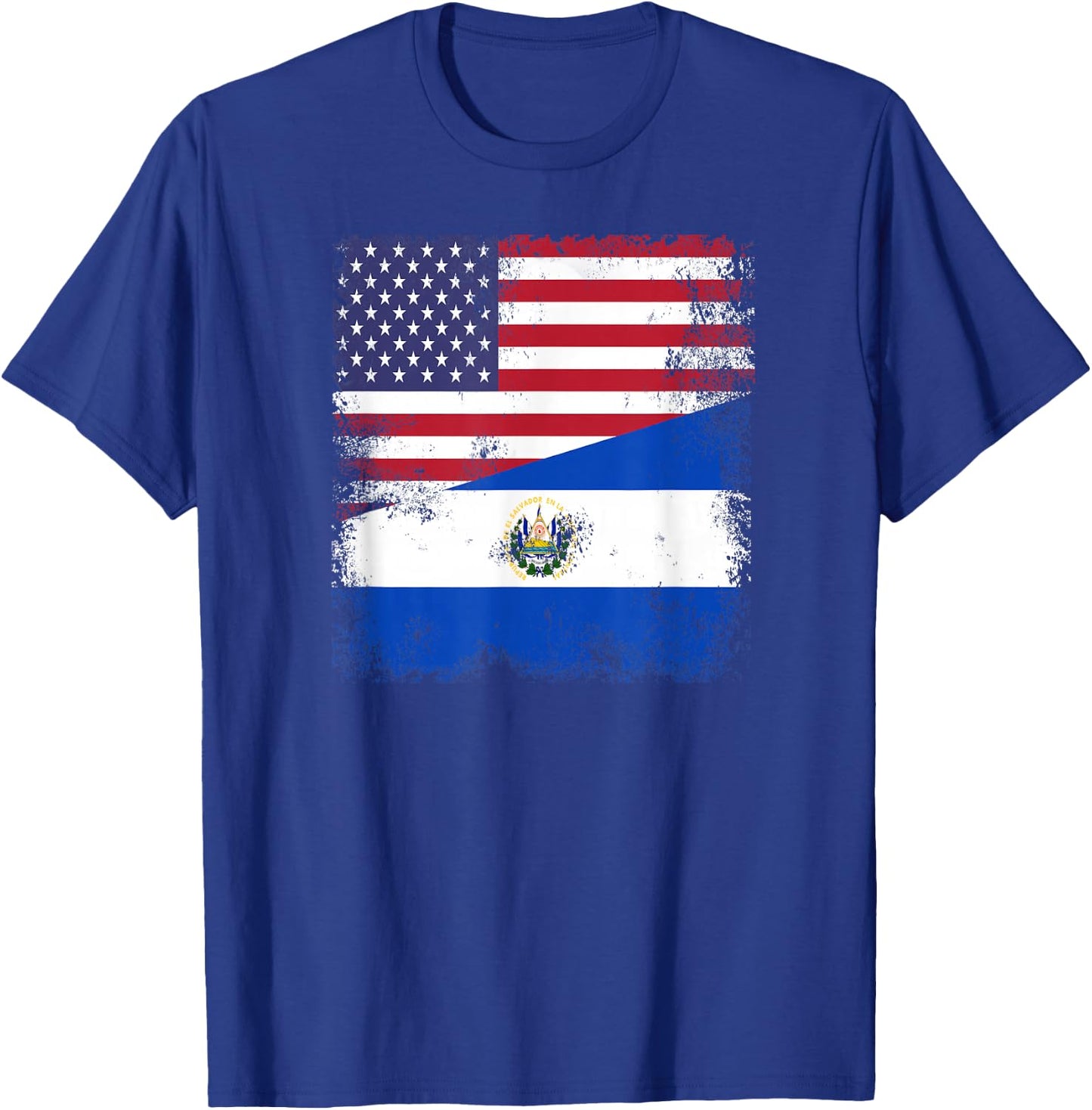 Half Salvadoran Flag | Vintage El Salvador USA Gift T-Shirt - T-Shirt | Royal