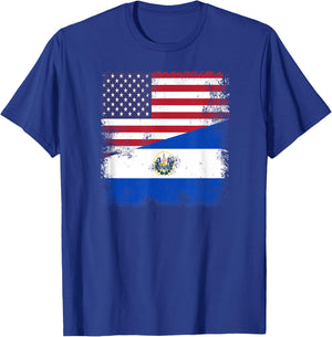 Half Salvadoran Flag | Vintage El Salvador USA Gift T-Shirt - T-Shirt | Royal