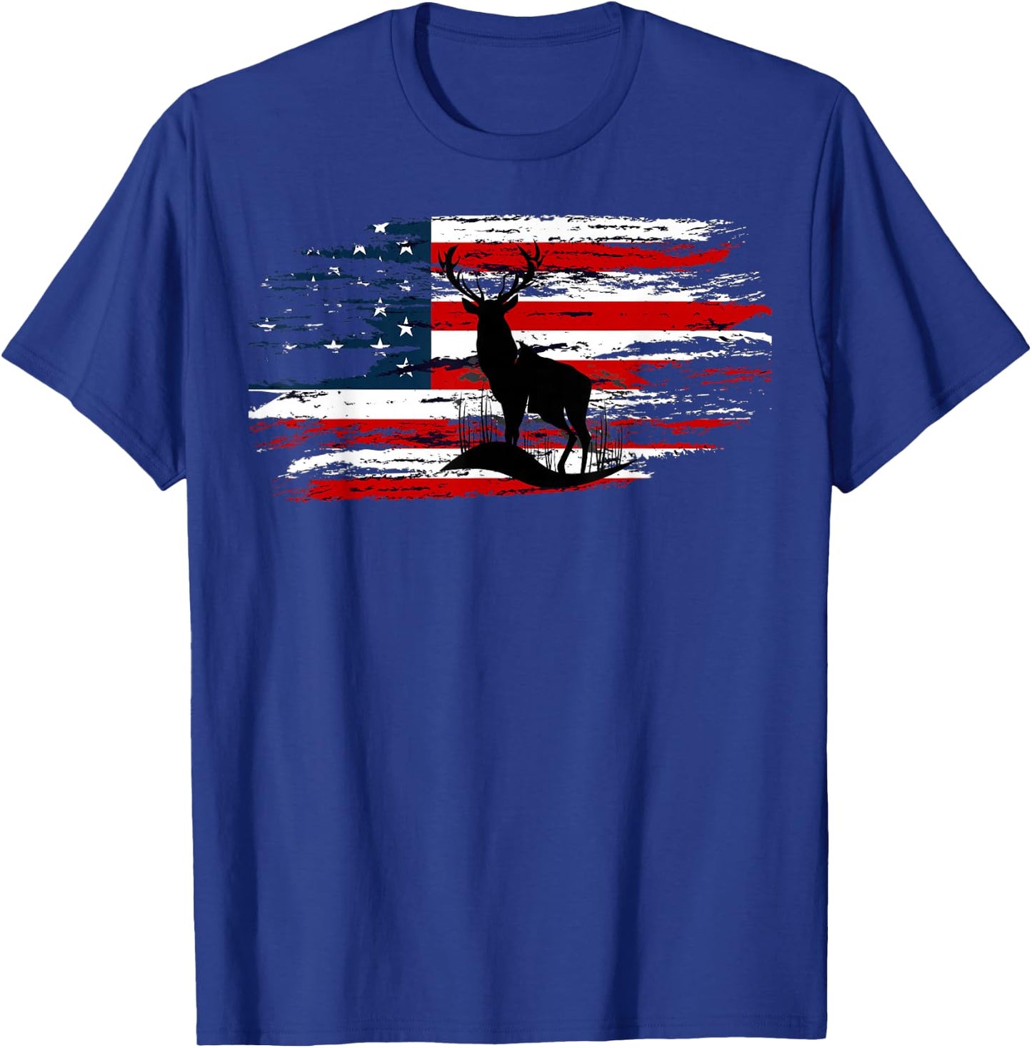 American Deer Hunter Patriotic Vintage US Flag Hunting T-Shirt - T-Shirt | Royal