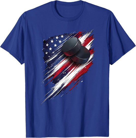 Ice Hockey American Flag 4th of July Boys Kids T-Shirt - T-Shirt | Royal