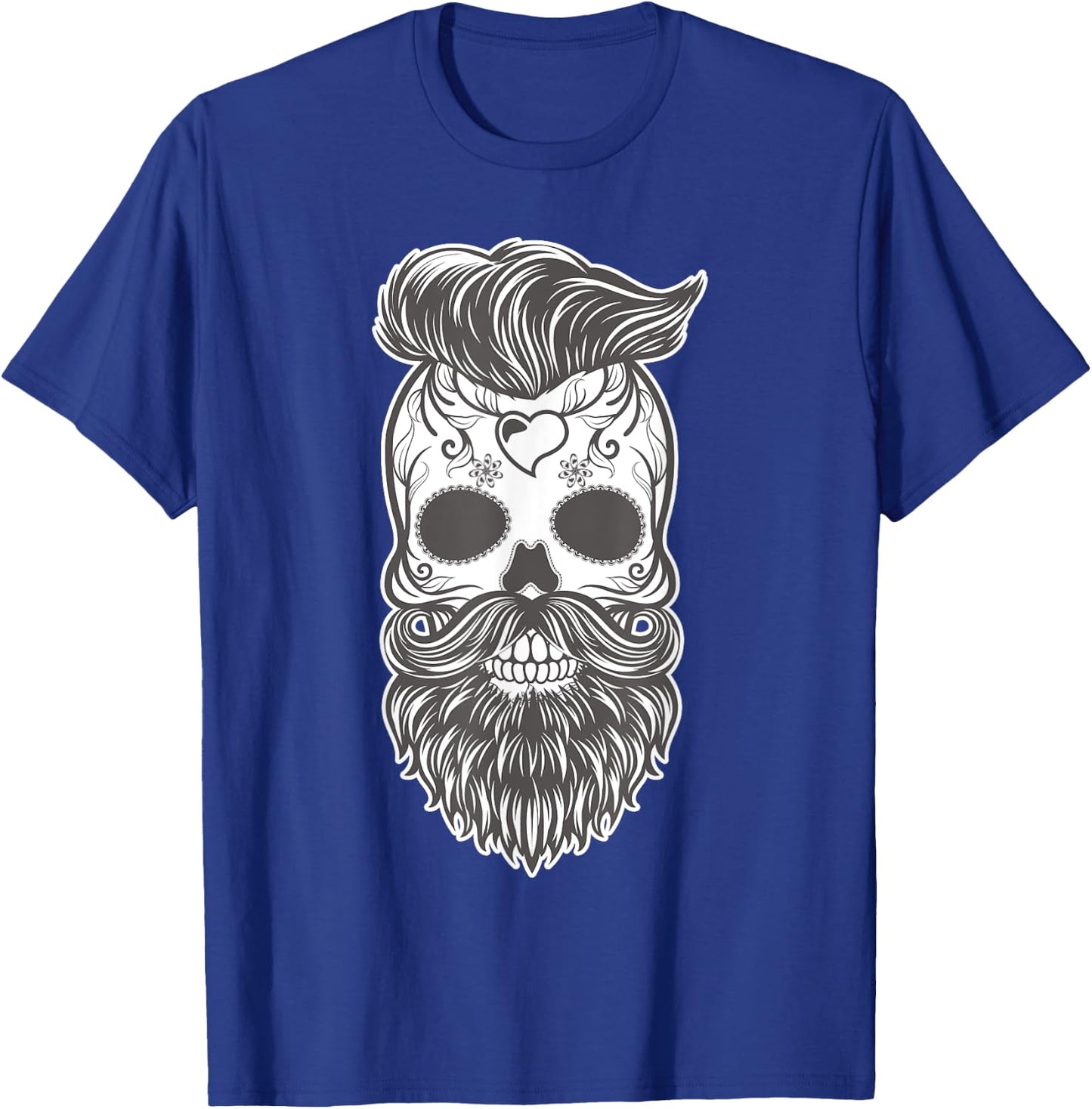 Day of the Dead Sugar Skull Hipster Beard T-Shirt - T-Shirt | Royal
