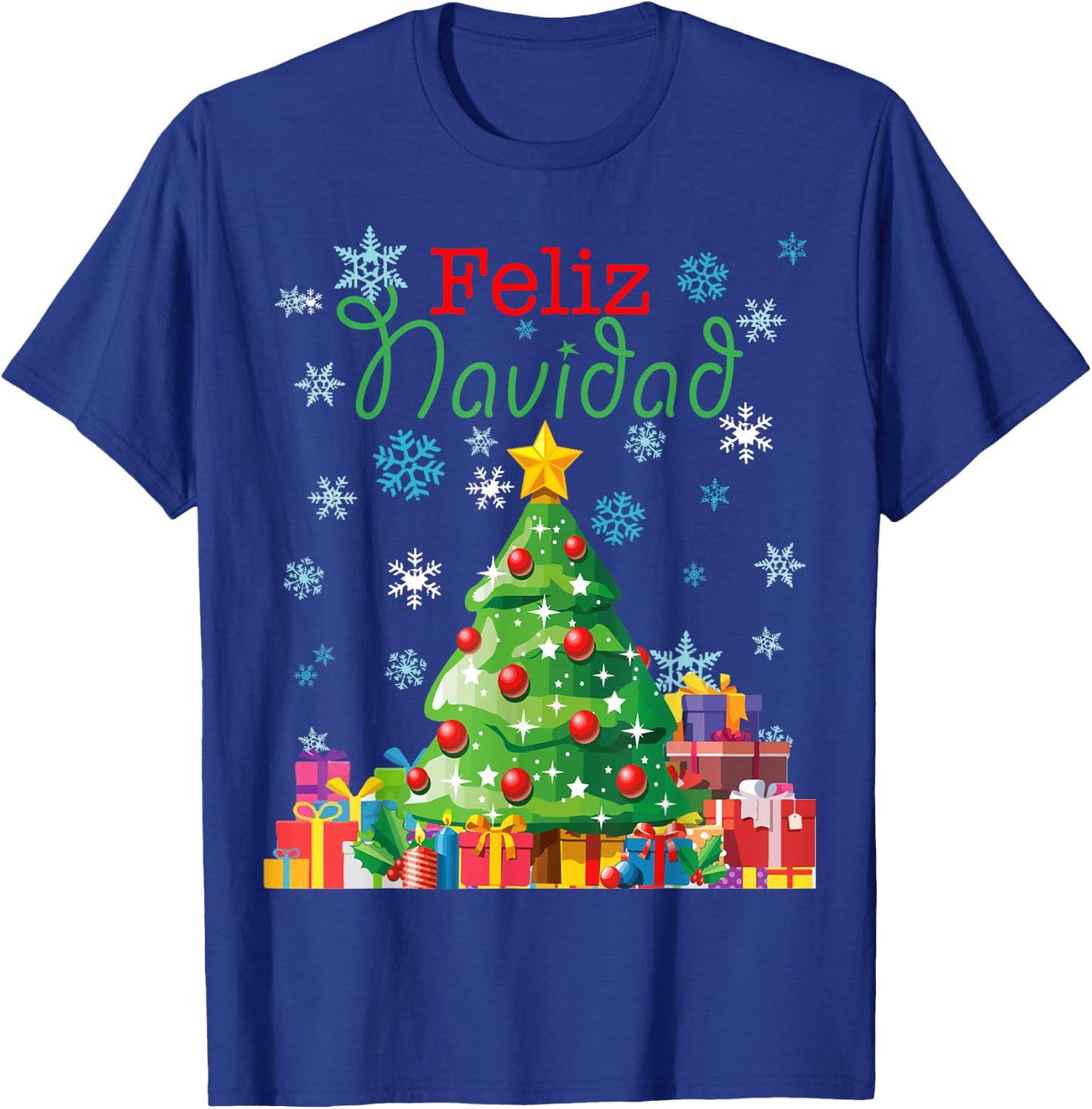 Cute Feliz Navidad Christmas Tree T-Shirt - T-Shirt | Royal
