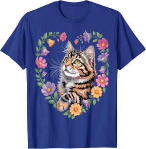 Cat Flower Cute Floral Kitten T-Shirt - T-Shirt | Royal