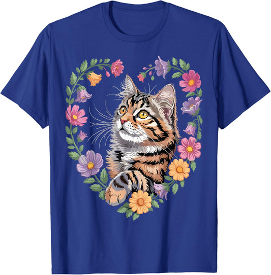 Cat Flower Cute Floral Kitten T-Shirt - T-Shirt | Royal