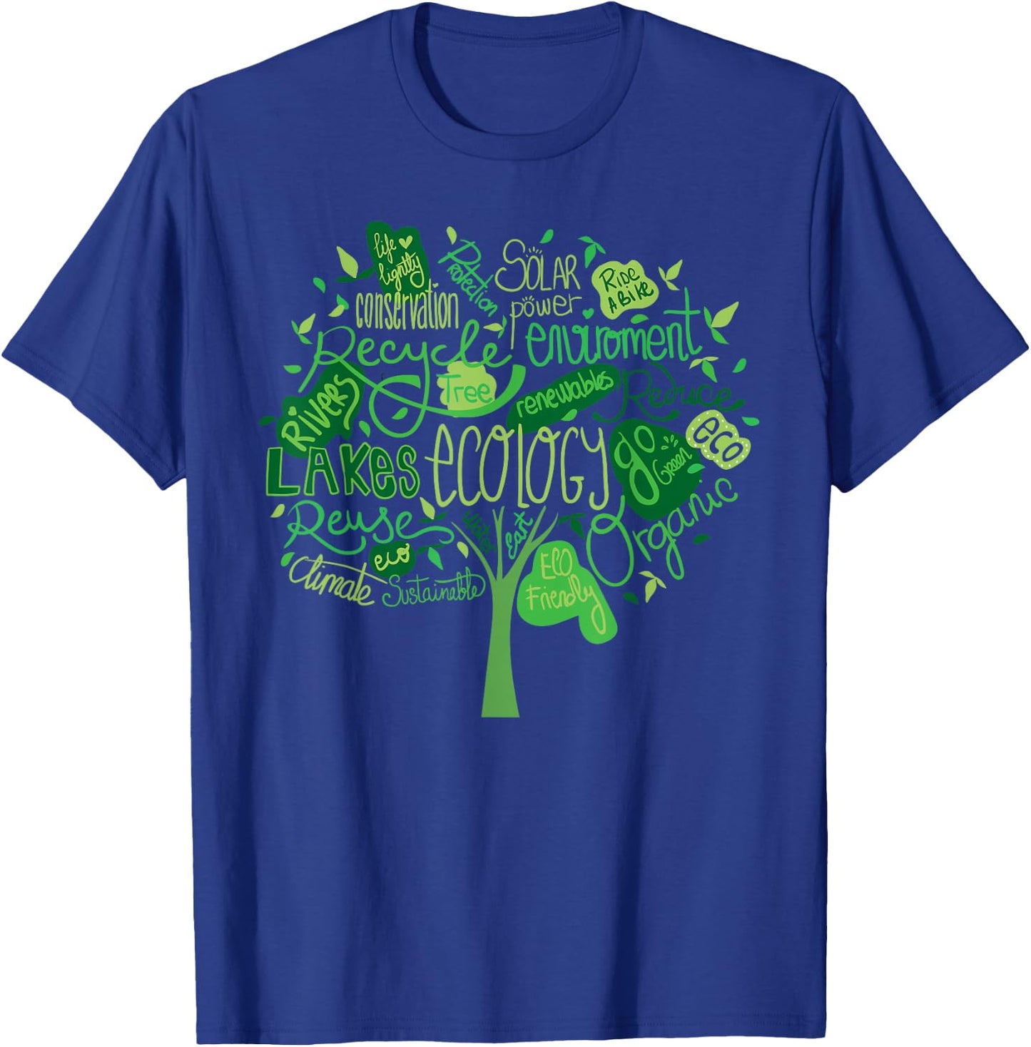 Ecology and Environmental with Green Tree Word Cloud T-Shirt - T-Shirt | Royal