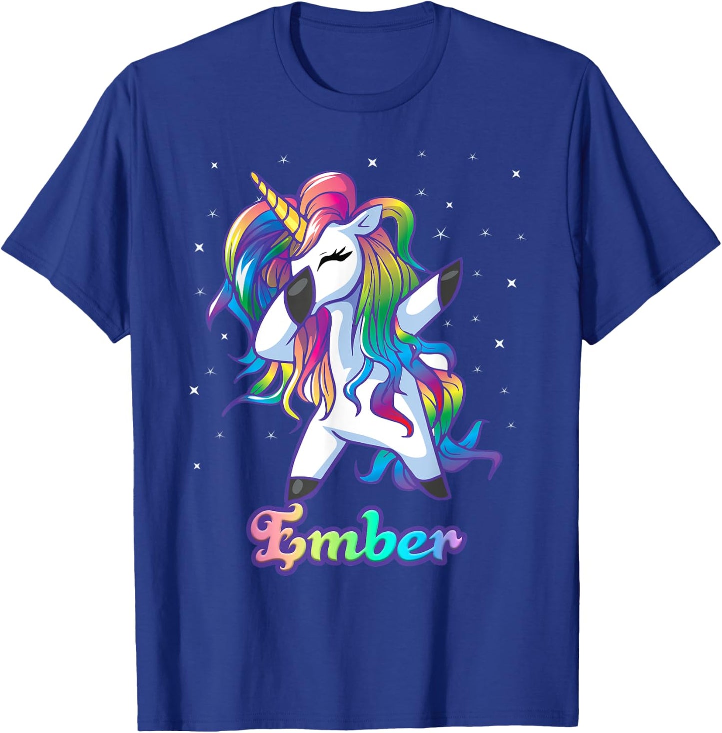 EMBER Name Personalized Custom Rainbow Unicorn Dabbing T-Shirt - T-Shirt | Royal