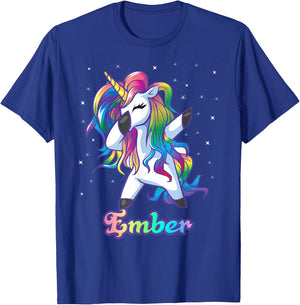 EMBER Name Personalized Custom Rainbow Unicorn Dabbing T-Shirt - T-Shirt | Royal