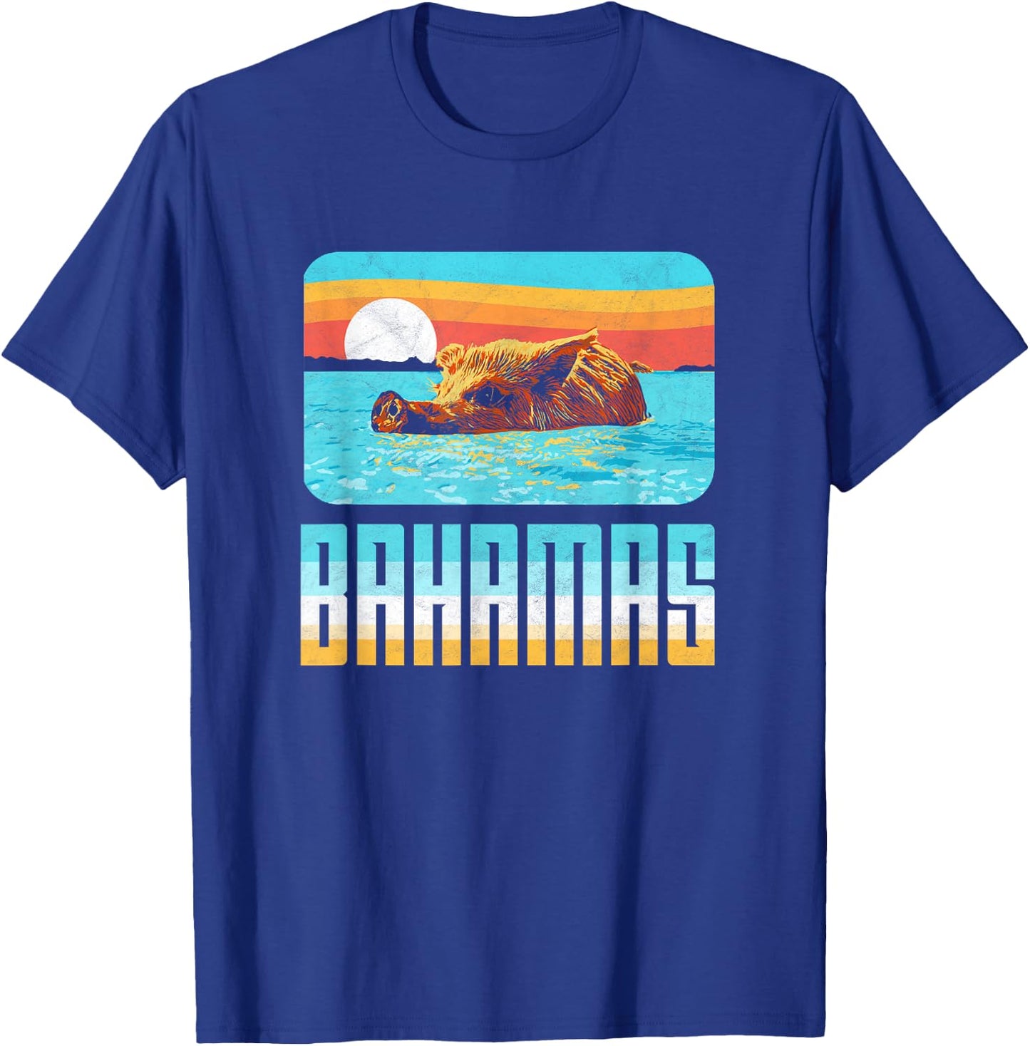 Retro Bahamas Swimming Pig Funny Vintage Feral Hog Beach T-Shirt - T-Shirt | Royal