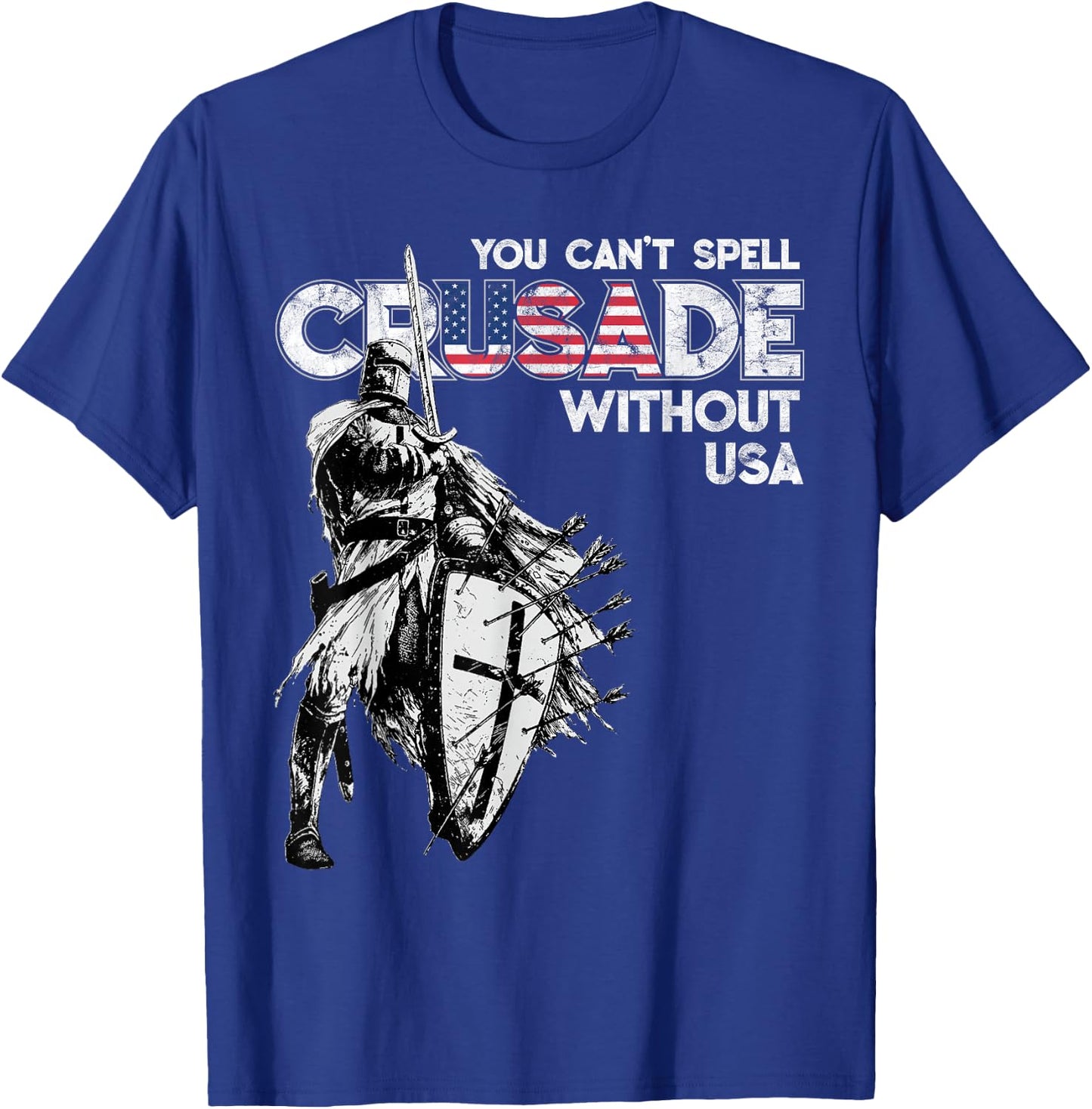 USA Crusade Design Knights Templar American Flag, Distressed T-Shirt - T-Shirt | Royal