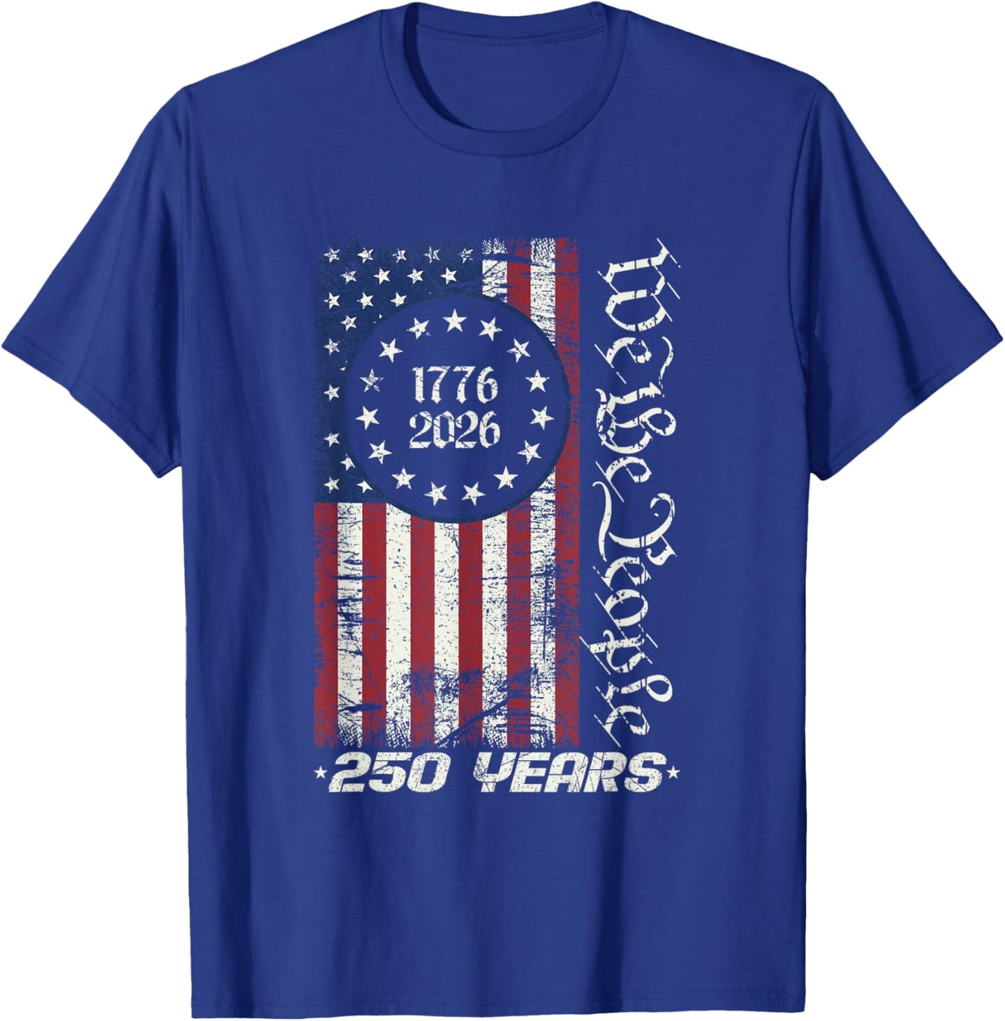 Retro American Flag 250 Years Freedom Heritage Commemoration T-Shirt - T-Shirt | Royal