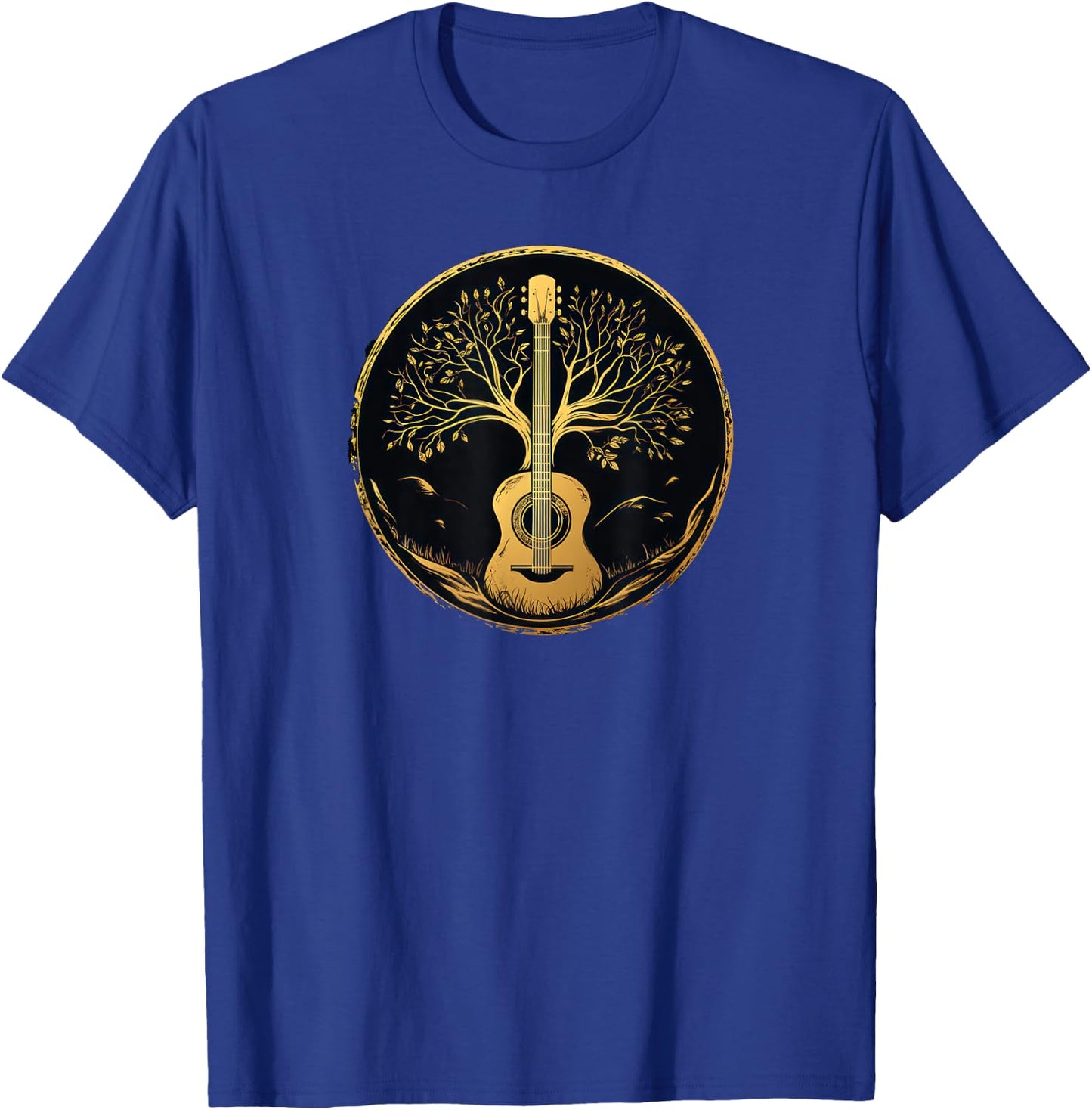 Acoustic Guitar Tree Lake Nature Folk Music Graphic T-Shirt - T-Shirt | Royal