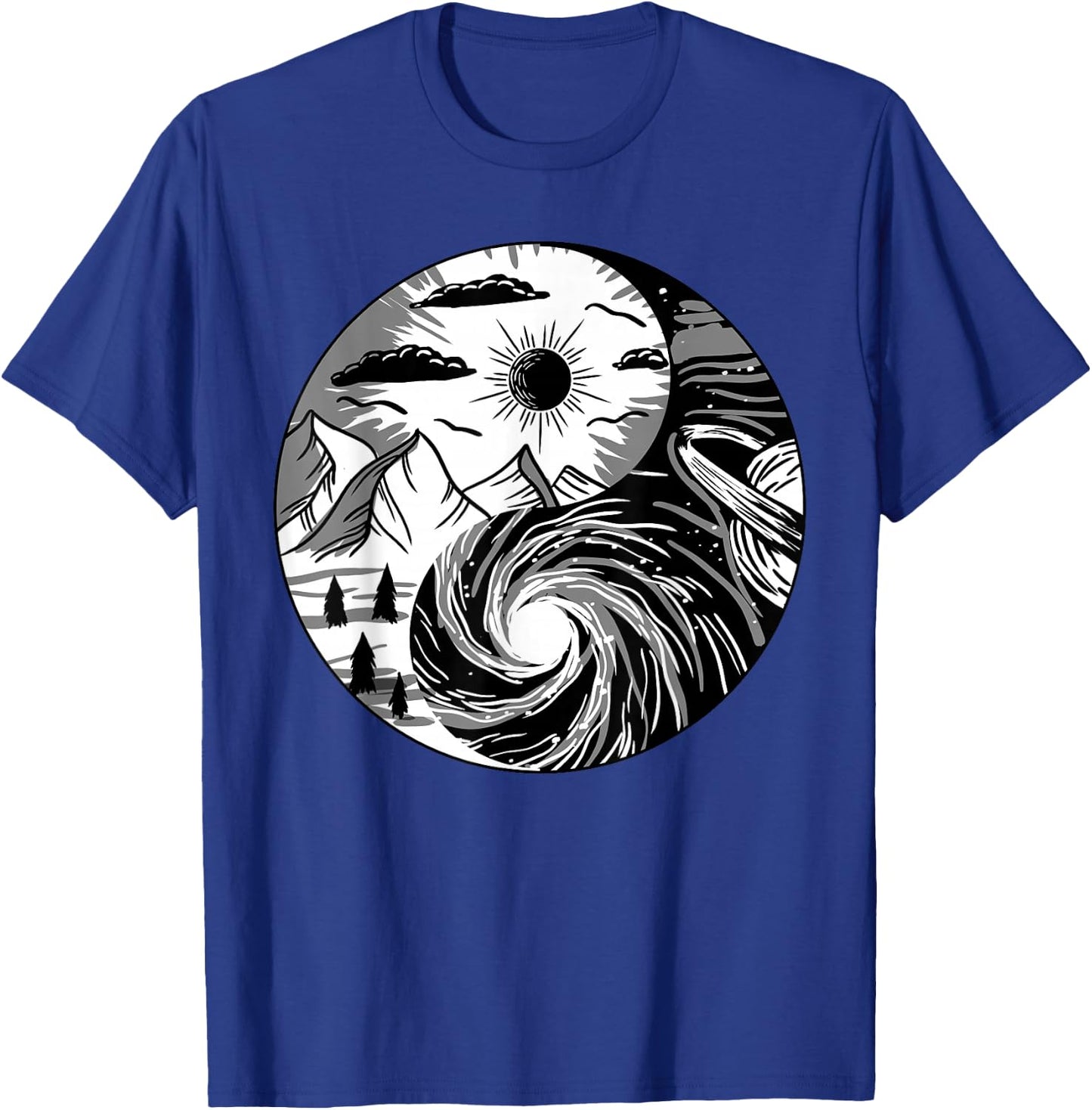 Nature Outer Space Yin Yang Retro Earth Galaxy Balance Gift T-Shirt - T-Shirt | Royal