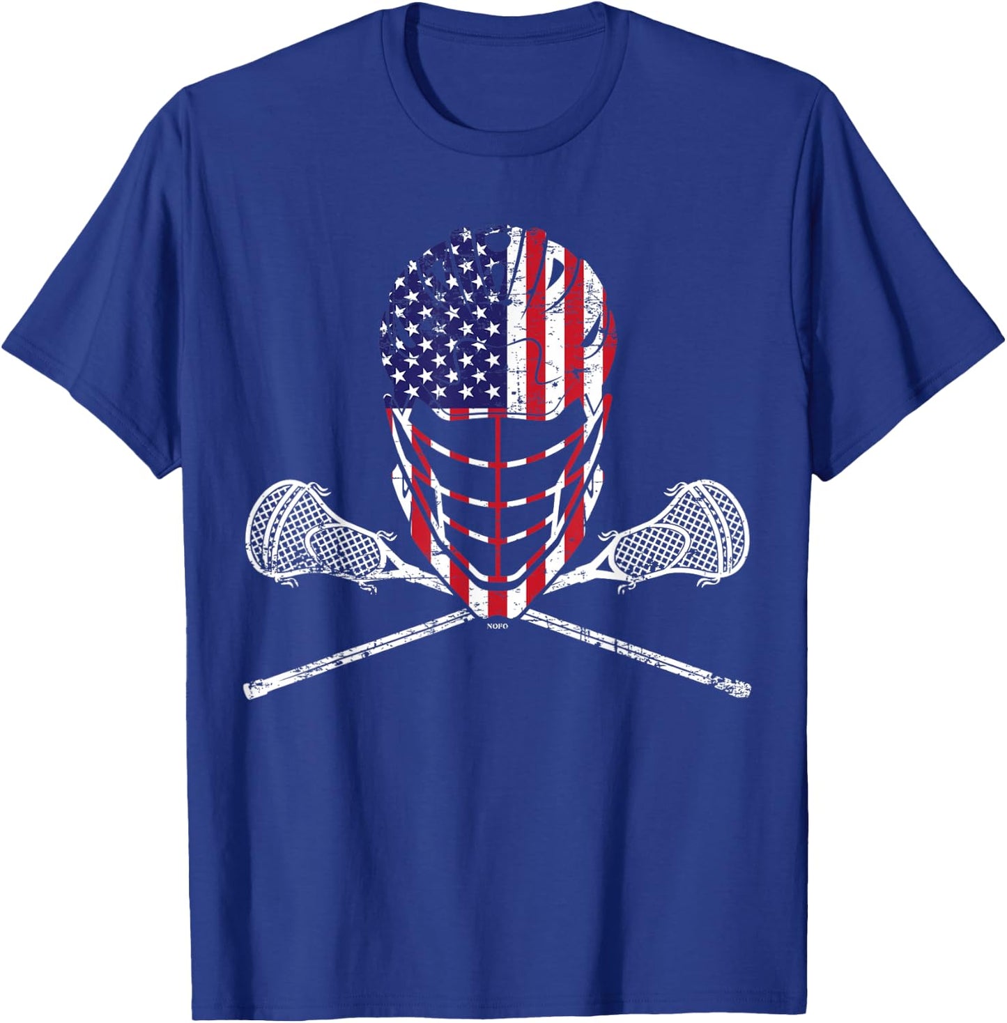 Lacrosse Helmet and Sticks, American Flag Lax Helmet T-Shirt - T-Shirt | Royal
