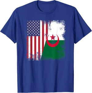 Half Algerian Flag | Vintage Algeria USA Gift T-Shirt - T-Shirt | Royal