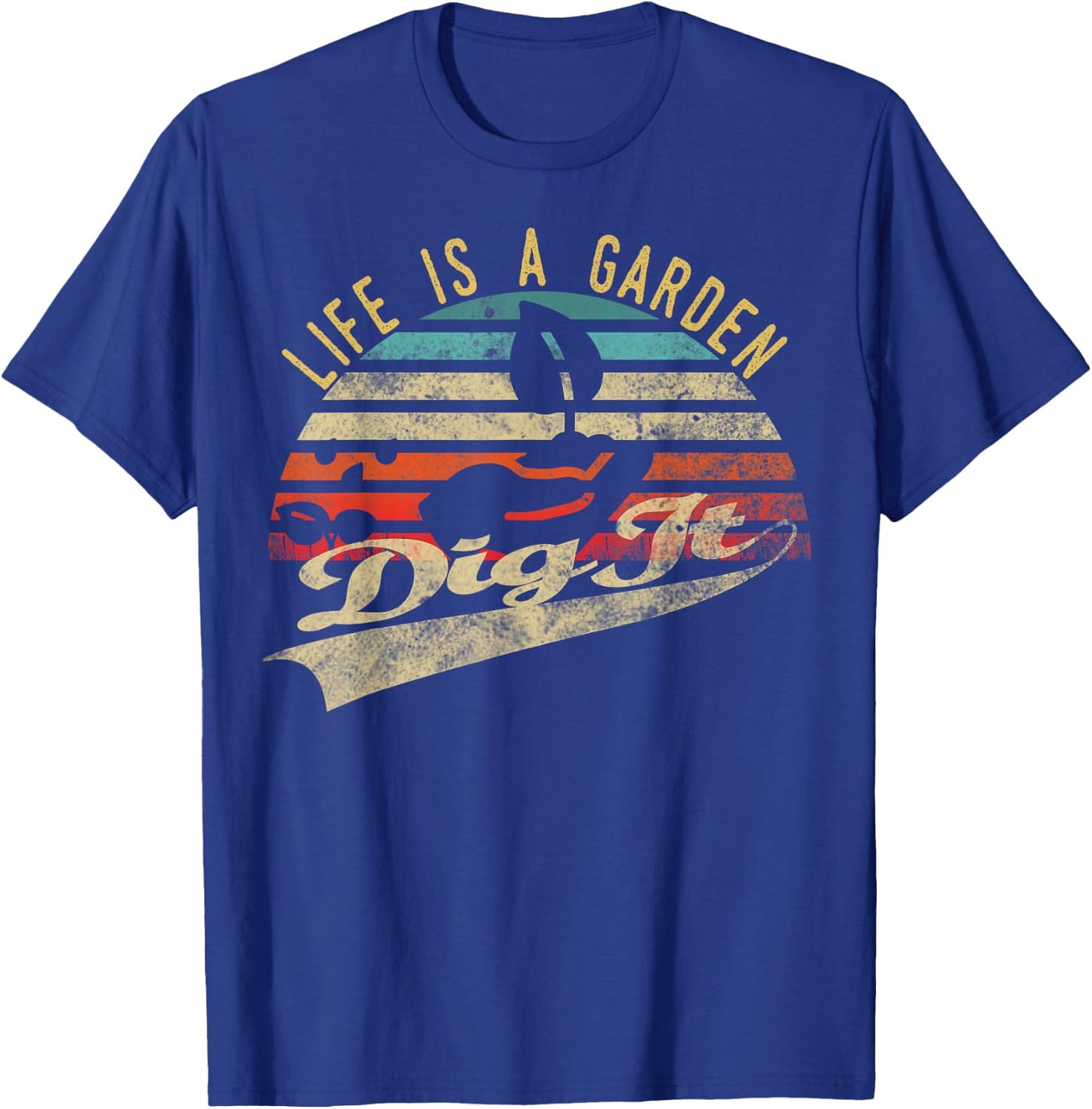Gardening Plants Flowers Gardener farmer gifts | Life is a Garden Dig It | Retro Vintage Farmer - Adult - Black - Short Sleeve - Classic Fit - Small T-Shirt - T-Shirt | Royal