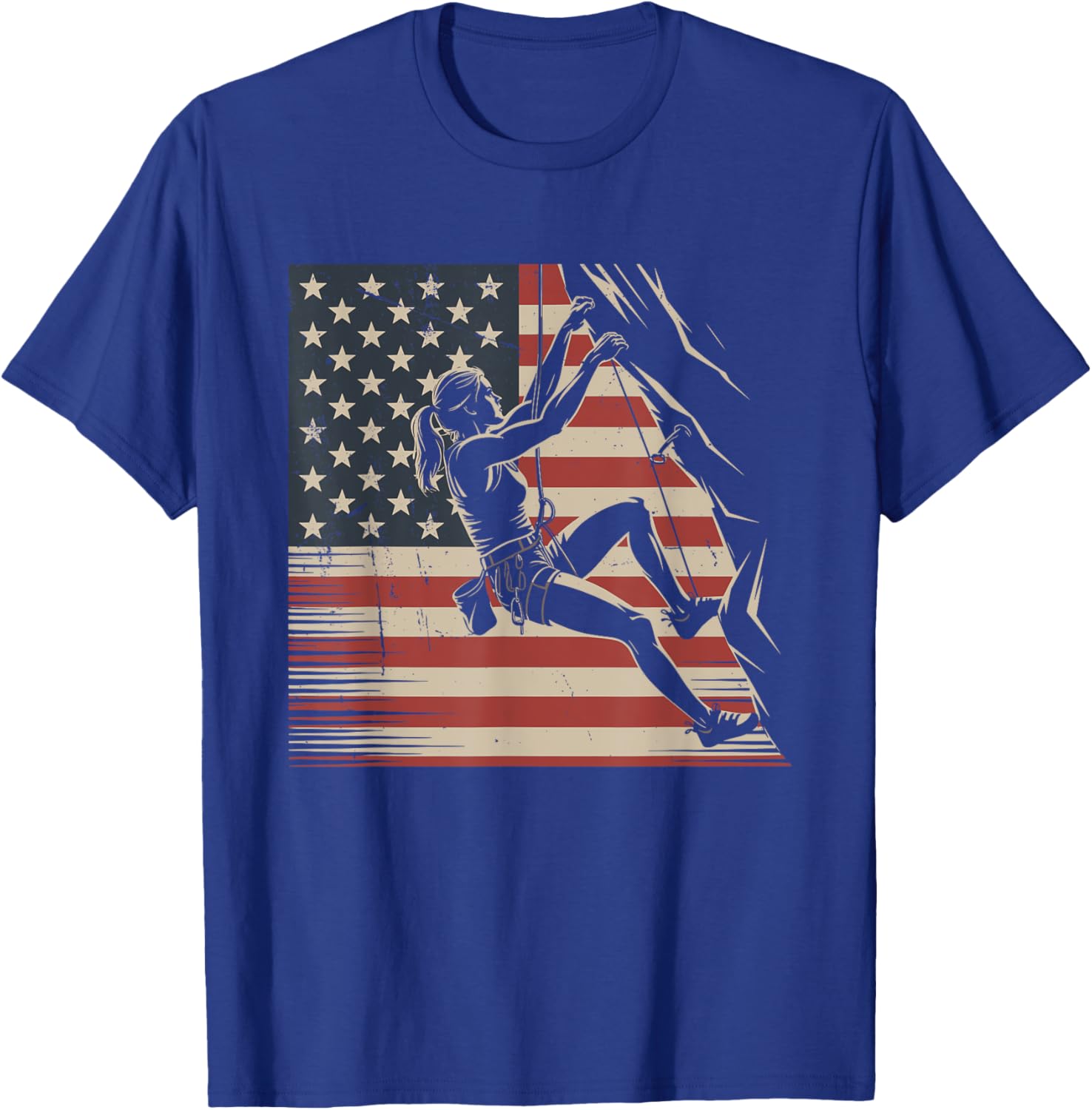 Rock Climbing USA Flag Vintage Rock Climber 4th Of July T-Shirt - T-Shirt | Royal