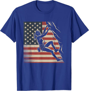 Rock Climbing USA Flag Vintage Rock Climber 4th Of July T-Shirt - T-Shirt | Royal