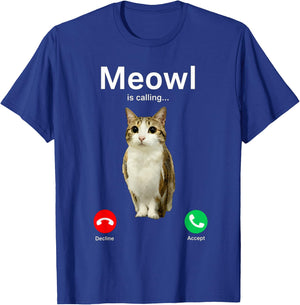Meowl Calling Cat Owl Cursed Internet Funny Brainrot Meme T-Shirt - T-Shirt | Royal