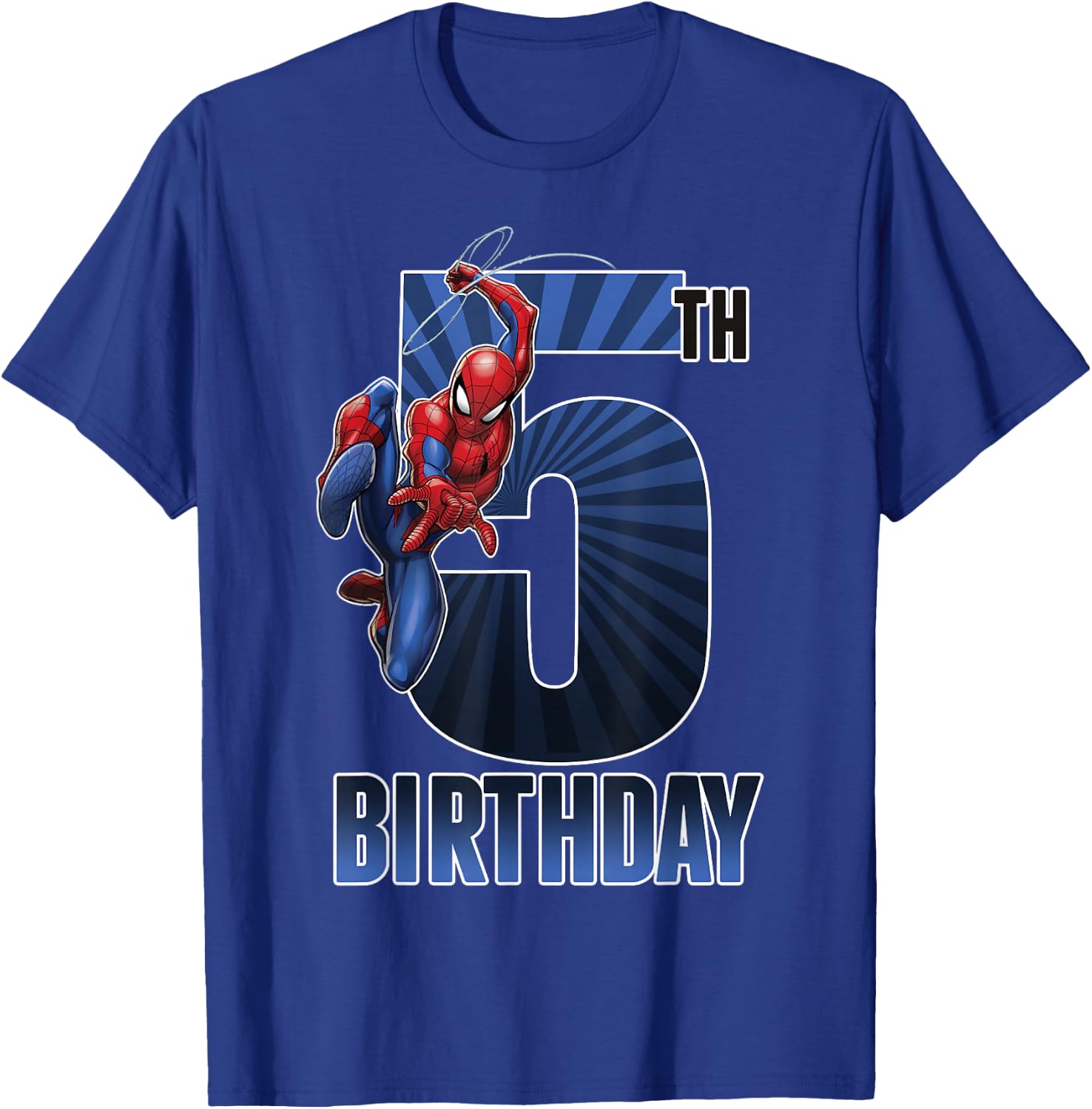 Marvel Spider-Man Swinging 5th Birthday Graphic Small T-Shirt - T-Shirt | Royal
