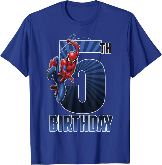 Marvel Spider-Man Swinging 5th Birthday Graphic Small T-Shirt - T-Shirt | Royal