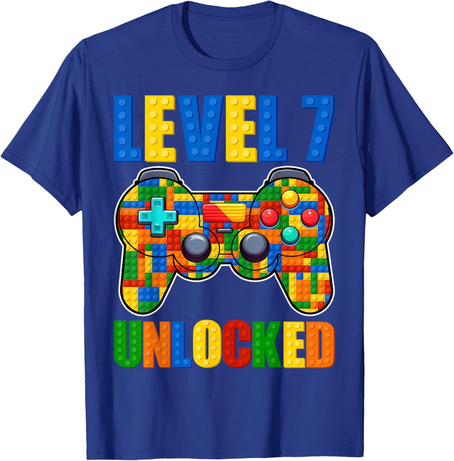 Level 7 Unlocked Building Blocks 7th Birthday Video Game Boy T-Shirt - T-Shirt | Royal