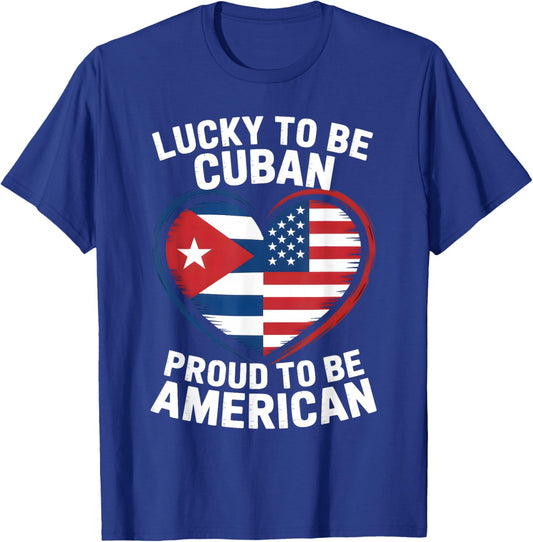 Lucky to Be Cuban Proud American Flag Heart T-Shirt - T-Shirt | Royal