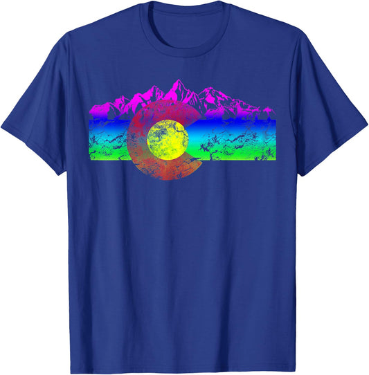 Colorado Flag Mountains Retro Vintage Distressed T-Shirt - T-Shirt | Royal