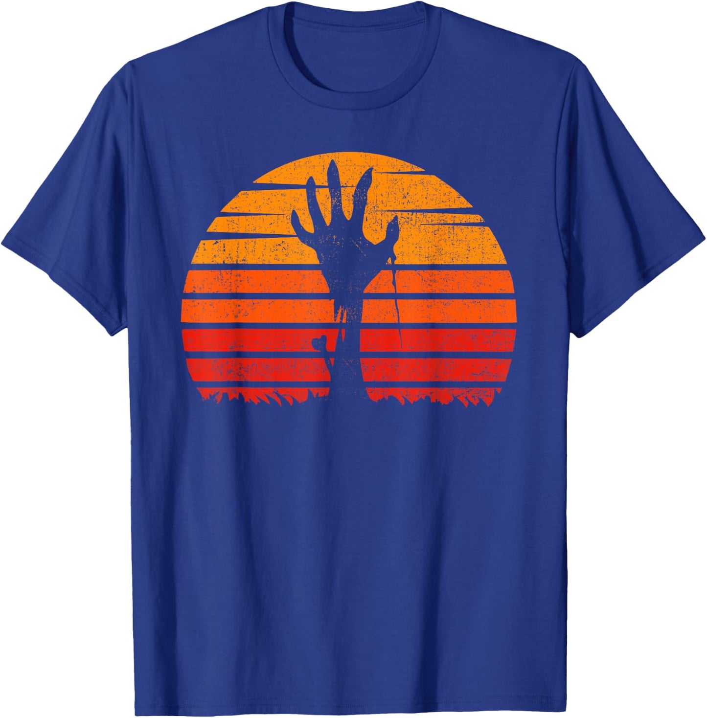 Vintage Retro Sunset Halloween Zombie Hand Scary Costume T-Shirt - T-Shirt | Royal