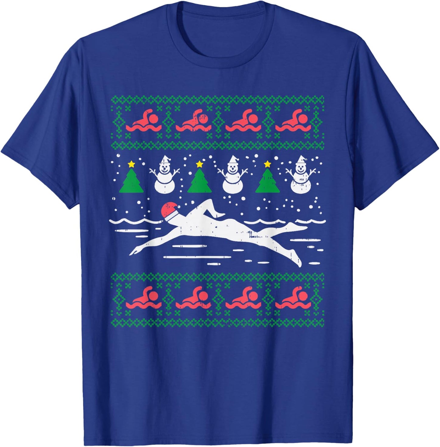 Swimmin Santa Ugly Christmas Sweater Sport Swim Swimmer Gift T-Shirt - T-Shirt | Royal