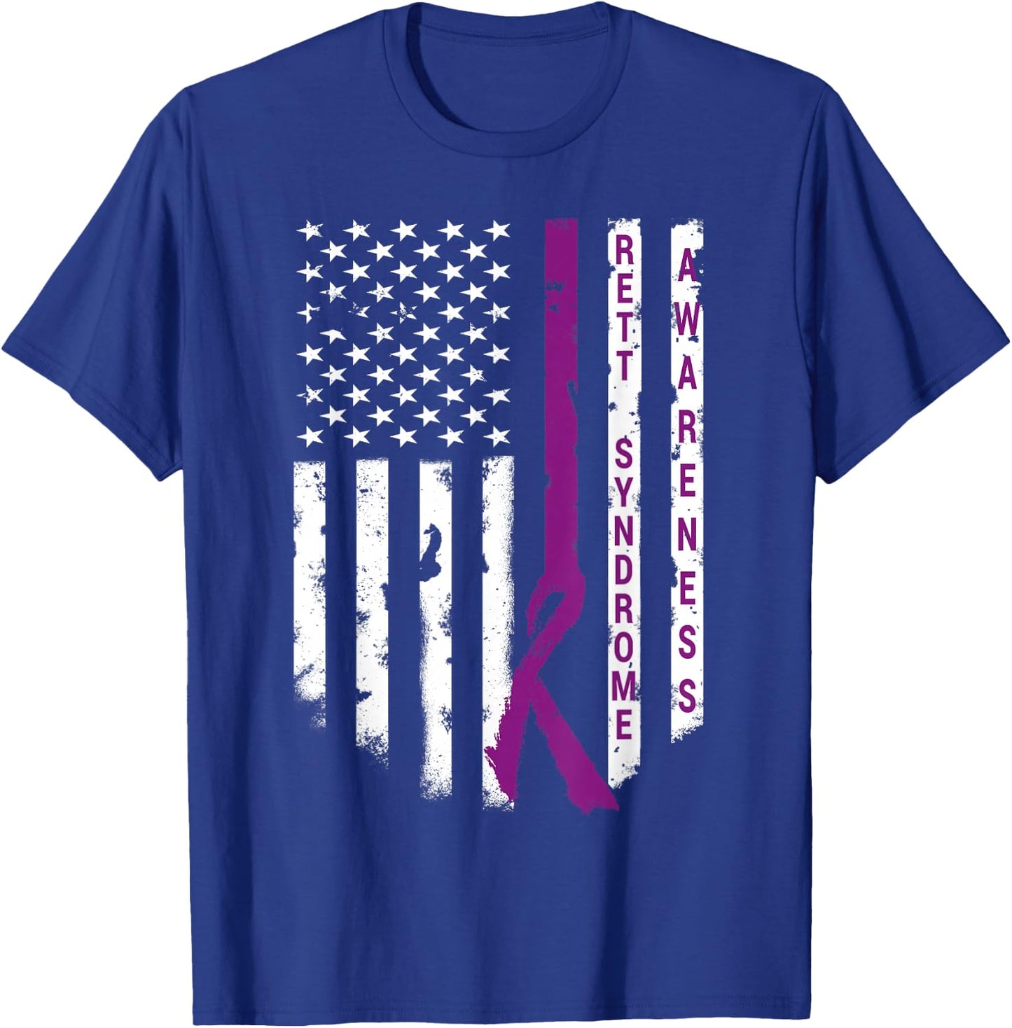 Rett Syndrome Awareness Shirt American Flag RTT Support T-Shirt - T-Shirt | Royal
