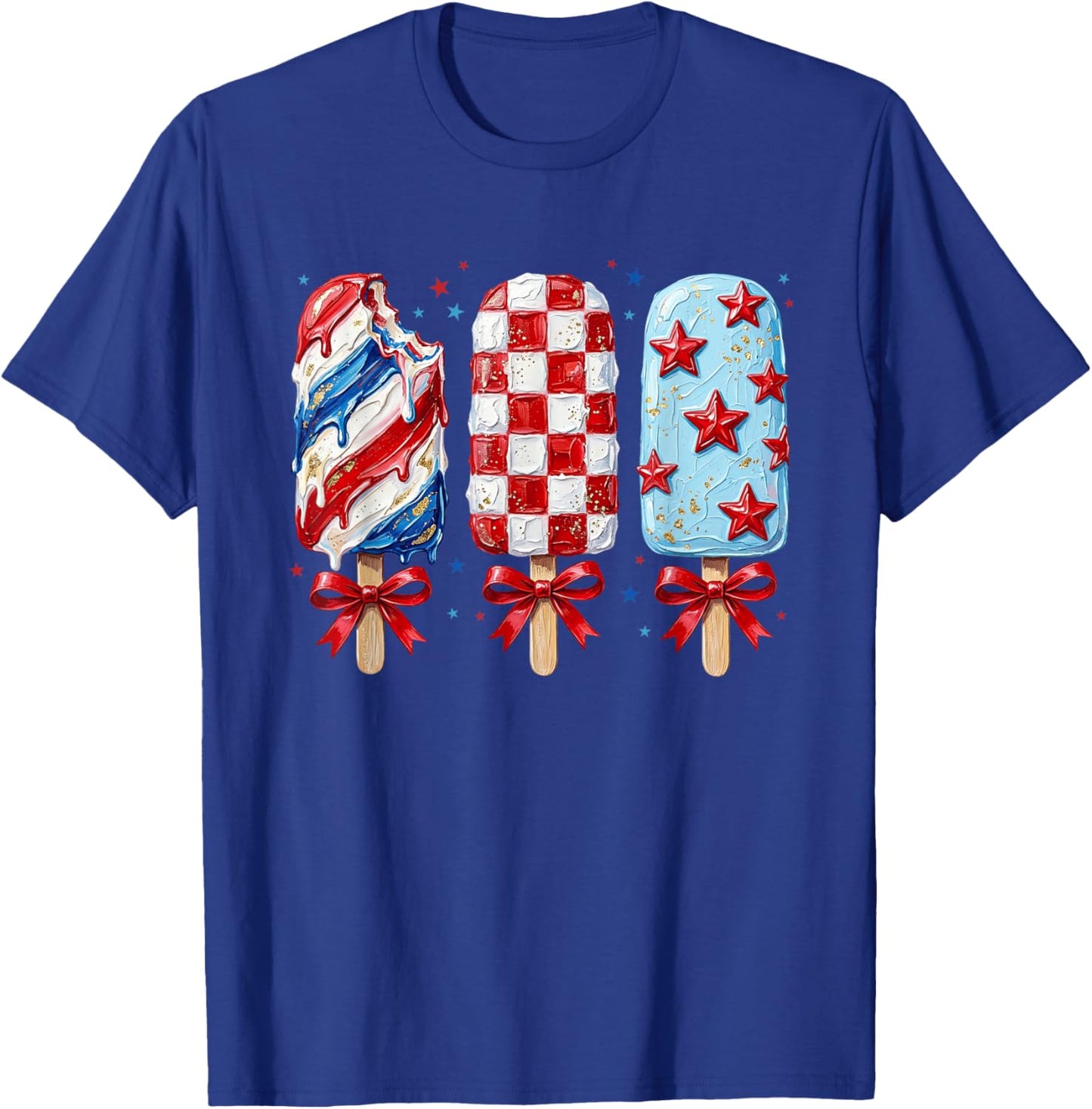 Girly Patriotic Popsicle 4th of July Coquette Bow America T-Shirt - T-Shirt | Royal