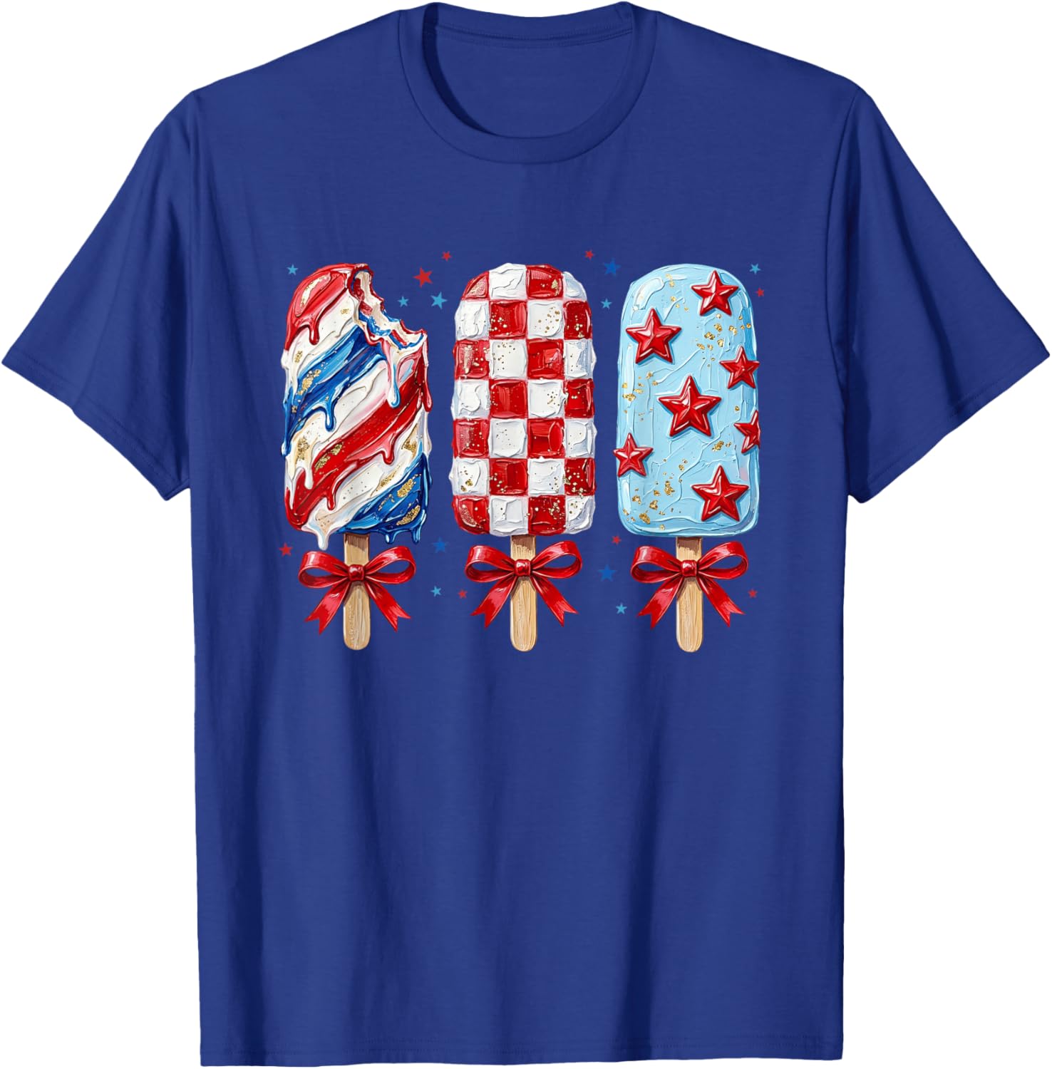 Girly Patriotic Popsicle 4th of July Coquette Bow America T-Shirt - T-Shirt | Royal