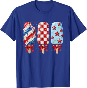 Girly Patriotic Popsicle 4th of July Coquette Bow America T-Shirt - T-Shirt | Royal