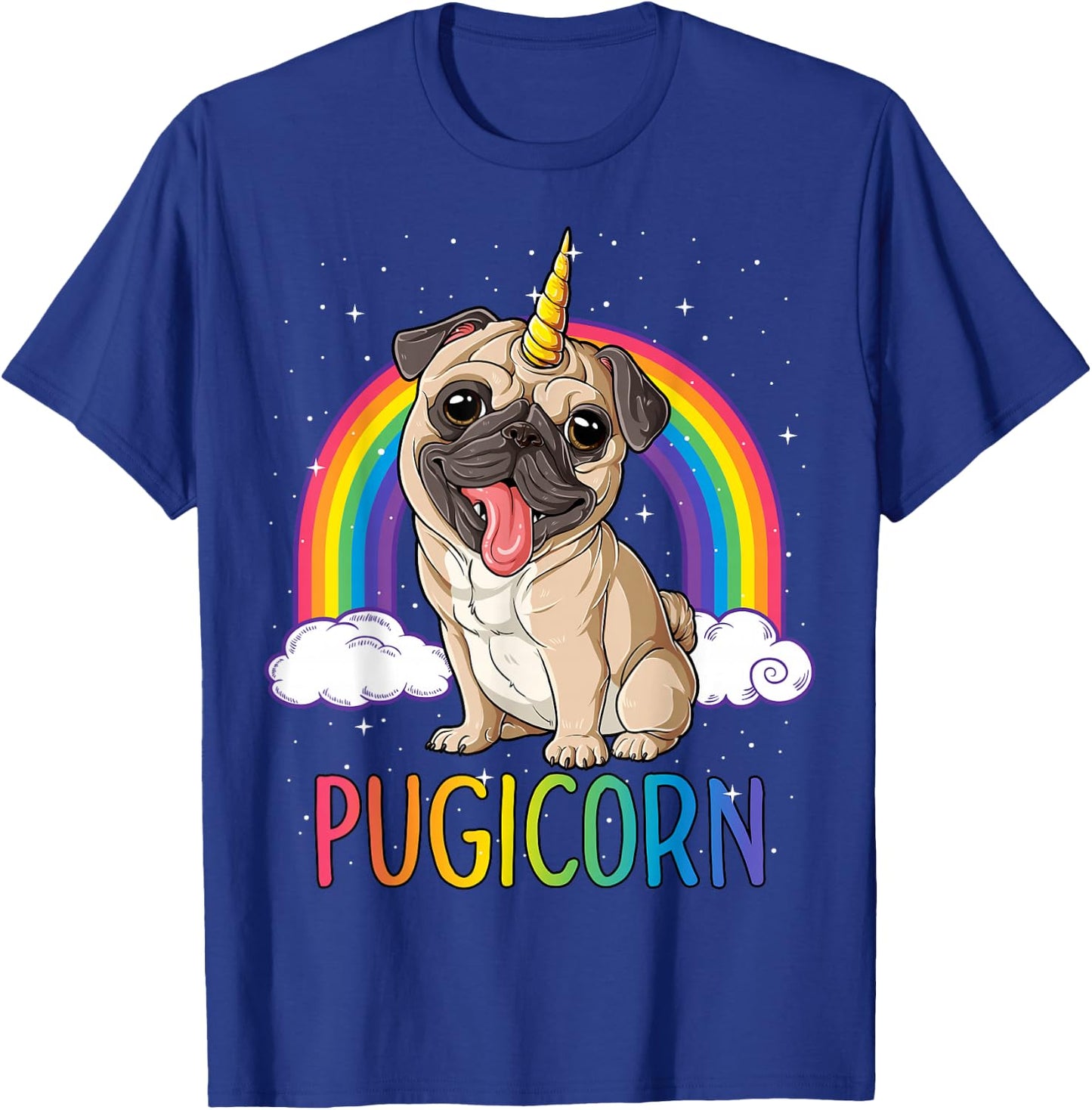 Pugicorn Pug Unicorn T Shirt Girls Kids Space Galaxy Rainbow T-Shirt - T-Shirt | Royal