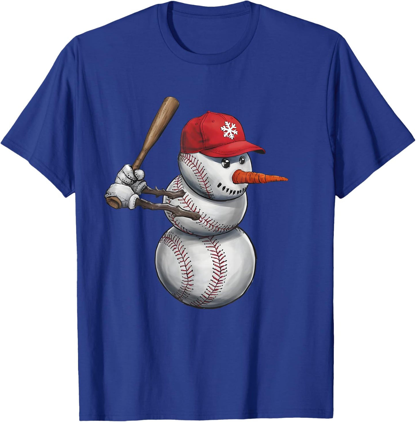 Baseball Snowman Balls Snow Christmas Xmas Men Women Player T-Shirt - T-Shirt | Royal