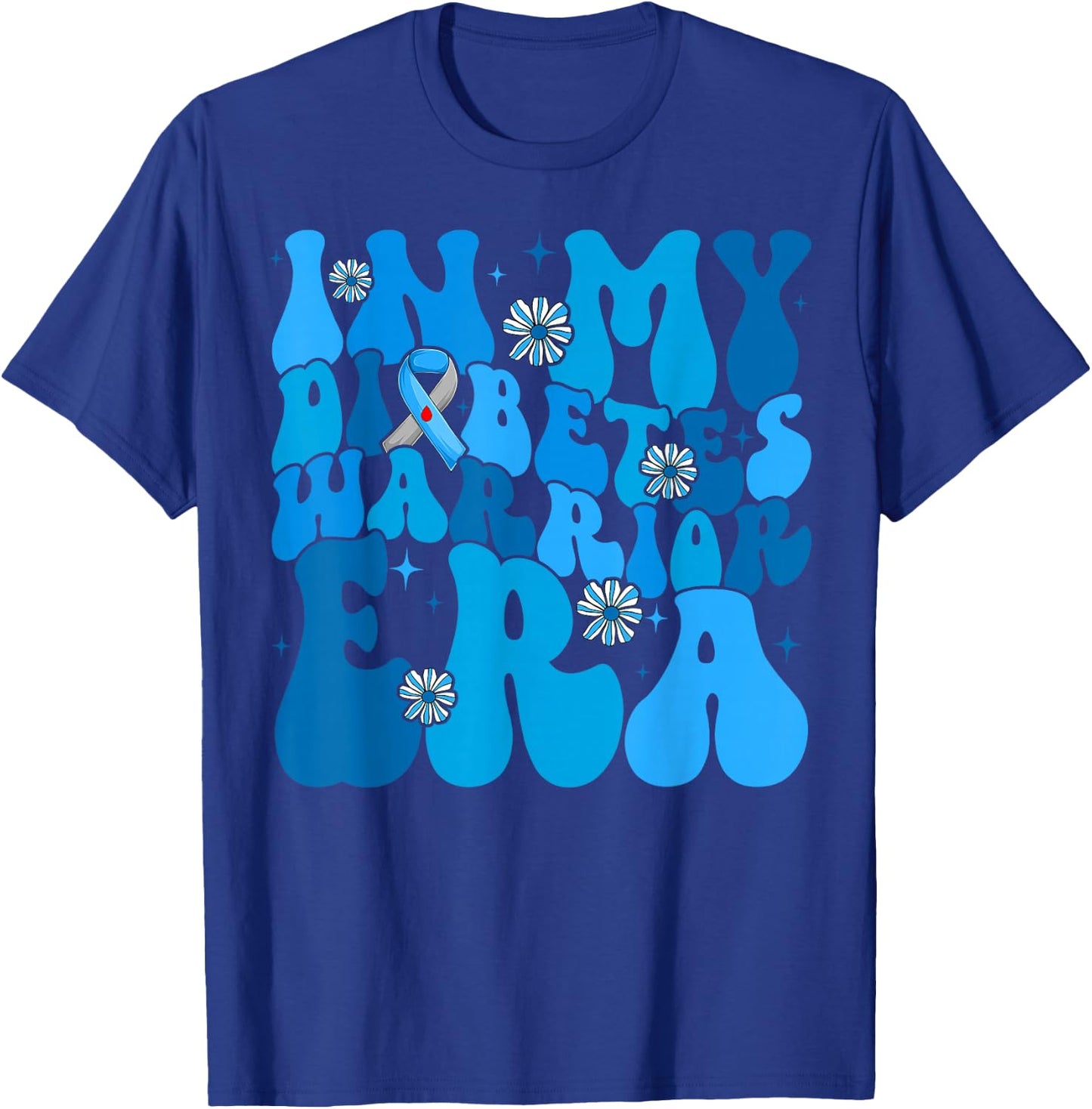 Retro Groovy In My Diabetes Warrior Era Blue Gray Ribbon T-Shirt - T-Shirt | Royal
