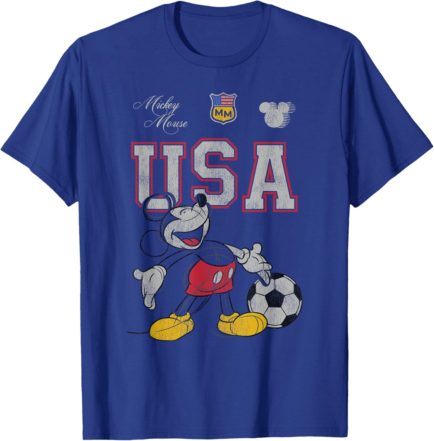Disney Mickey and Friends USA Mickey Football Soccer Sketch T-Shirt - T-Shirt | Royal