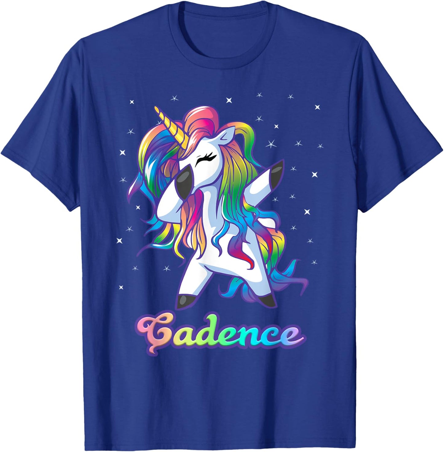 CADENCE Name Personalized Custom Rainbow Unicorn Dabbing T-Shirt - T-Shirt | Royal