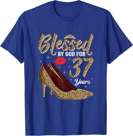 Blessed By God for 37 Years Old Ladies 37th Birthday T-Shirt - T-Shirt | Royal