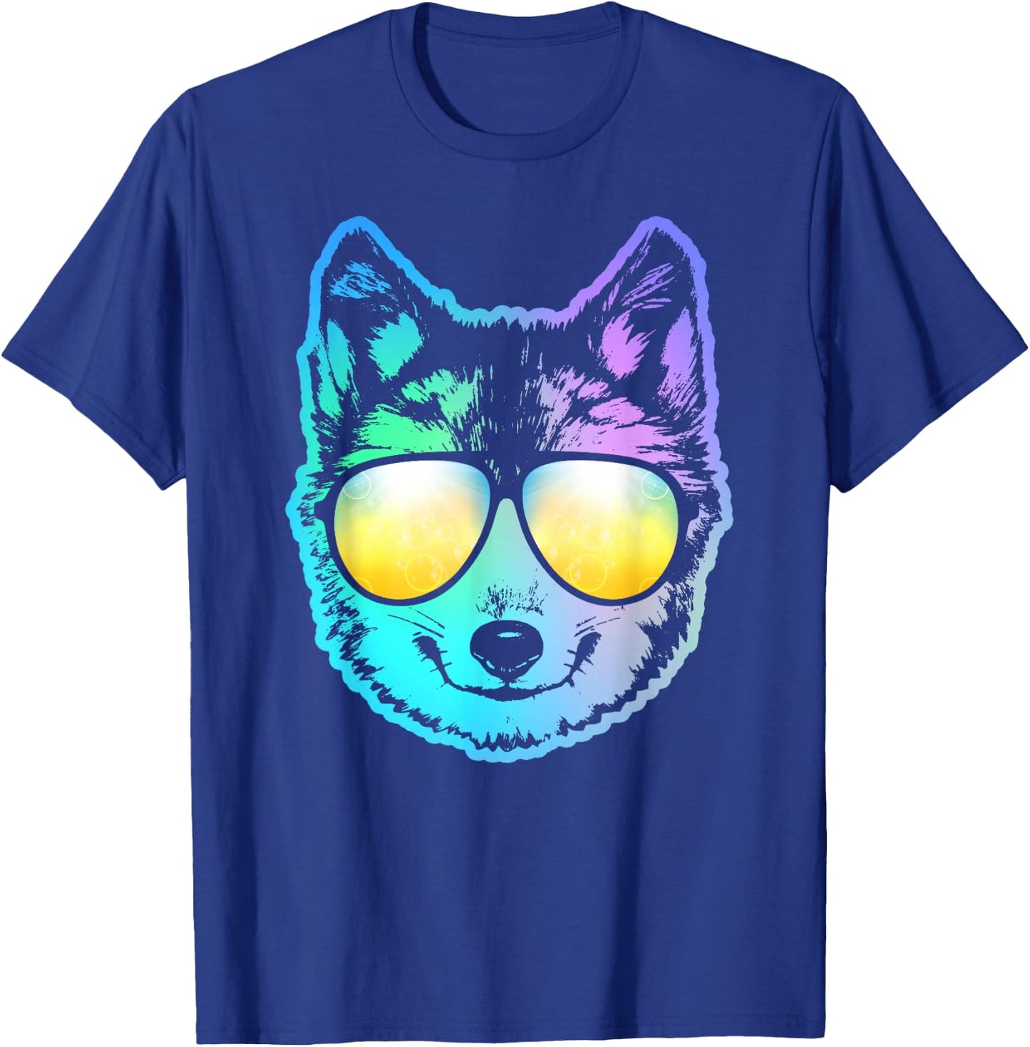 Siberian Husky Neon Funny Animal T-Shirt - T-Shirt | Royal