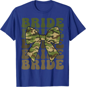 Camo Bride Coquette Bow Retro Groovy Camouflage Bridal Party T-Shirt - T-Shirt | Royal