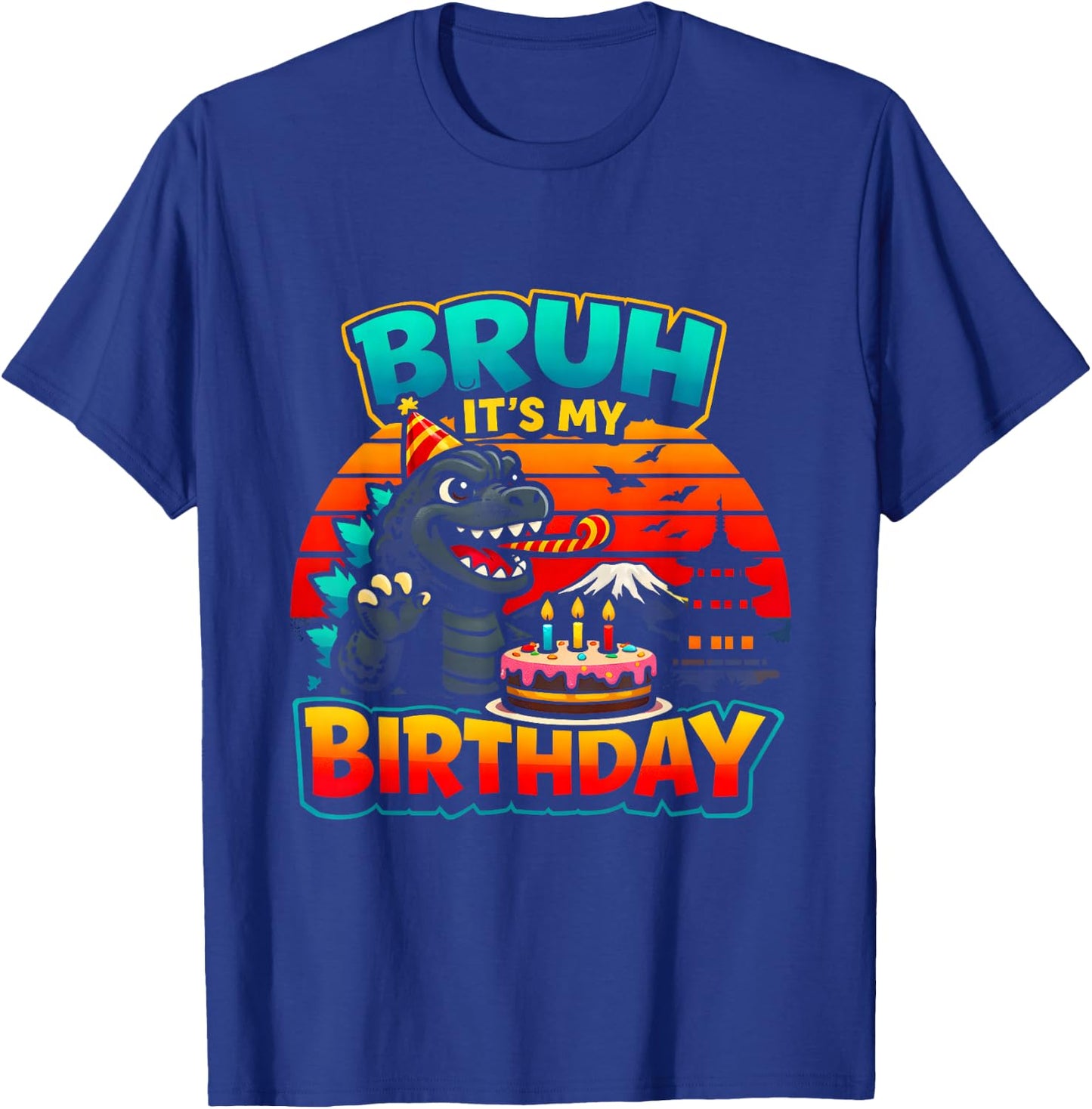 Funny Dinosaur It’s My Birthday Retro Sunset Giant Monster T-Shirt - T-Shirt | Royal