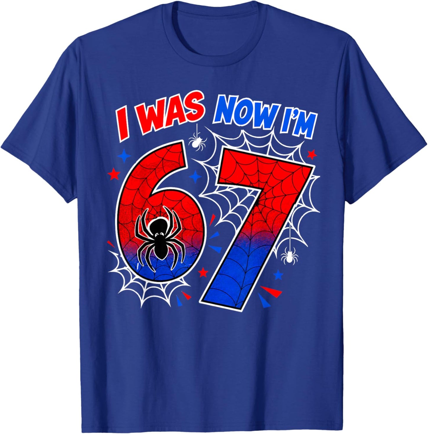 I was 6 Now I'm 7 7th Birthday Boys Girls Spider Web T-Shirt - T-Shirt | Royal