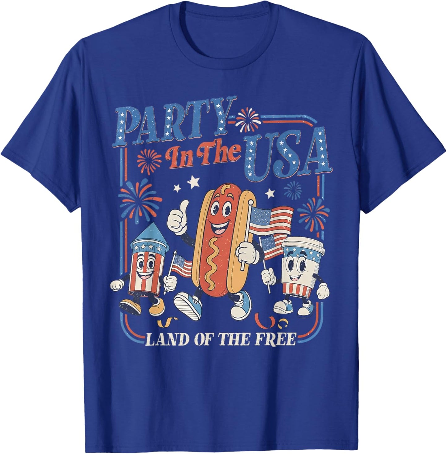 Retro Party In The USA Hot Dog Flag USA 4th Of July Party Men Women Kids T-Shirt - T-Shirt | Royal